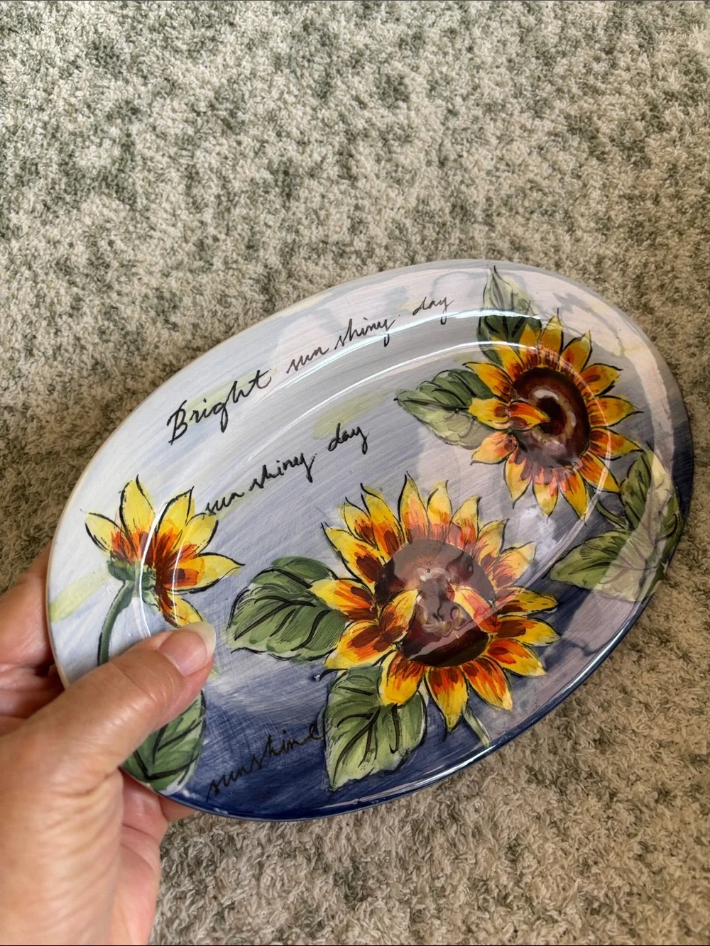 Hand-Painted Ceramic Sunflower Oval Serving Platter NWT 11.5x7”